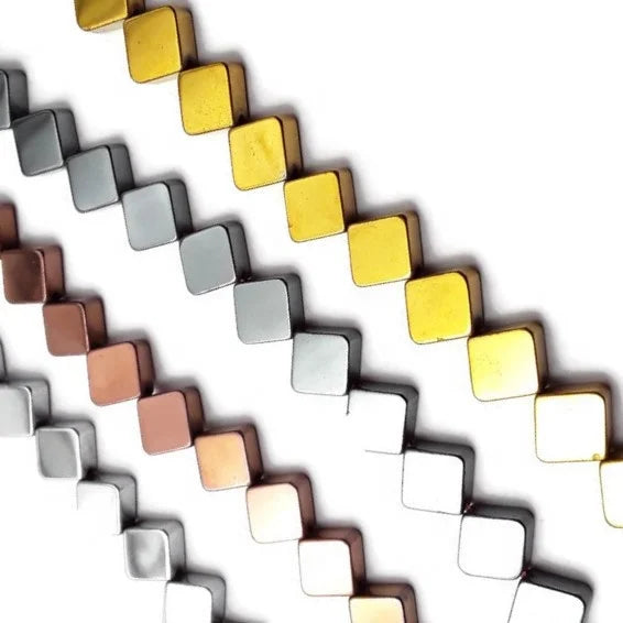 Wholesale Loose Gray/Gold/Silver/Copper Hematite Flat Square Diamond Beads for Jewelry Making Size 7x8mm