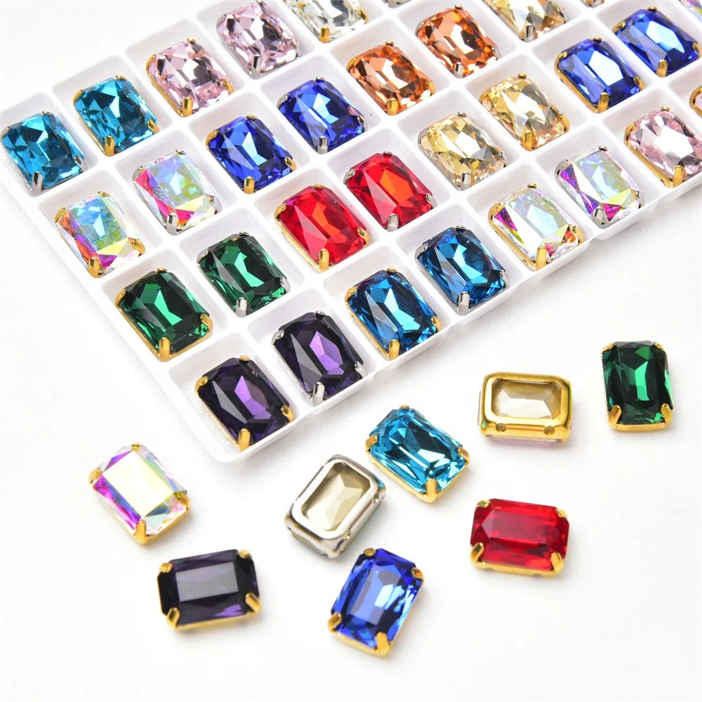 Rectangle Octagonal K9 Crystal With Gold Silver Claw Sew on Rhinestone Diamonds for Garment Shoes Bags Jewelry Diy Trim