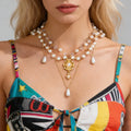 Y2K Multilayer Imitated Pearl Tassels Beaded Necklaces for Women Trendy Lady Hollow Pendant Necklace Fashion Jewelry Accessories