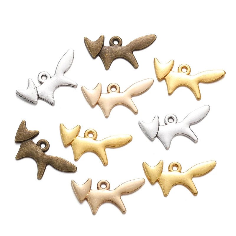Small fox Charms Tibetan Silver Bronze Pendants Antique Charm Jewelry Making DIY Handmade Craft 20*10mm D972