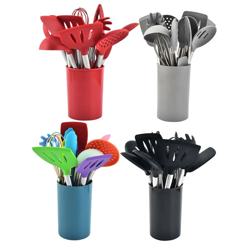 15 Pcs Silicone Cooking Accessories Utensil Utensilios De Cocina Silicon Rainbow Kitchen Utensils Set with SS Handle