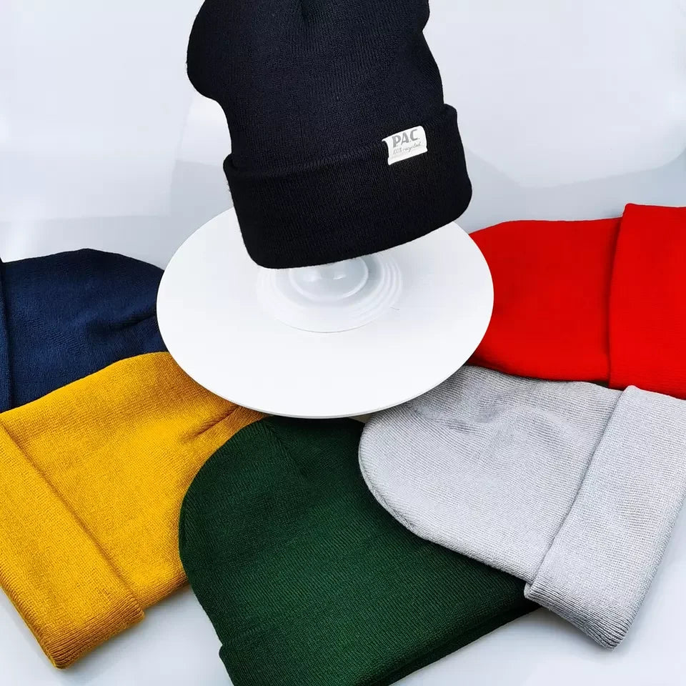 Wholesale Woven Label Winter Beanie Hat Blank Plain Color Embroidered Wool Knit Hats Beanie Womens Mens Mayor Leather Label