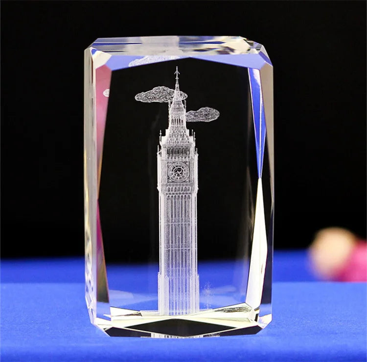Souvenir Gifts Clear Crystal 3D Laser Engraved Cube Building Paperweight with Folk Art Design and Customizable Size