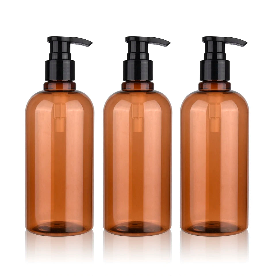 PET Amber 400ml Cosmetic Plastic Bottle Pump PP Cap for Personal Care Lotion Skin Care Serum Shampoo Private Label Custom Color