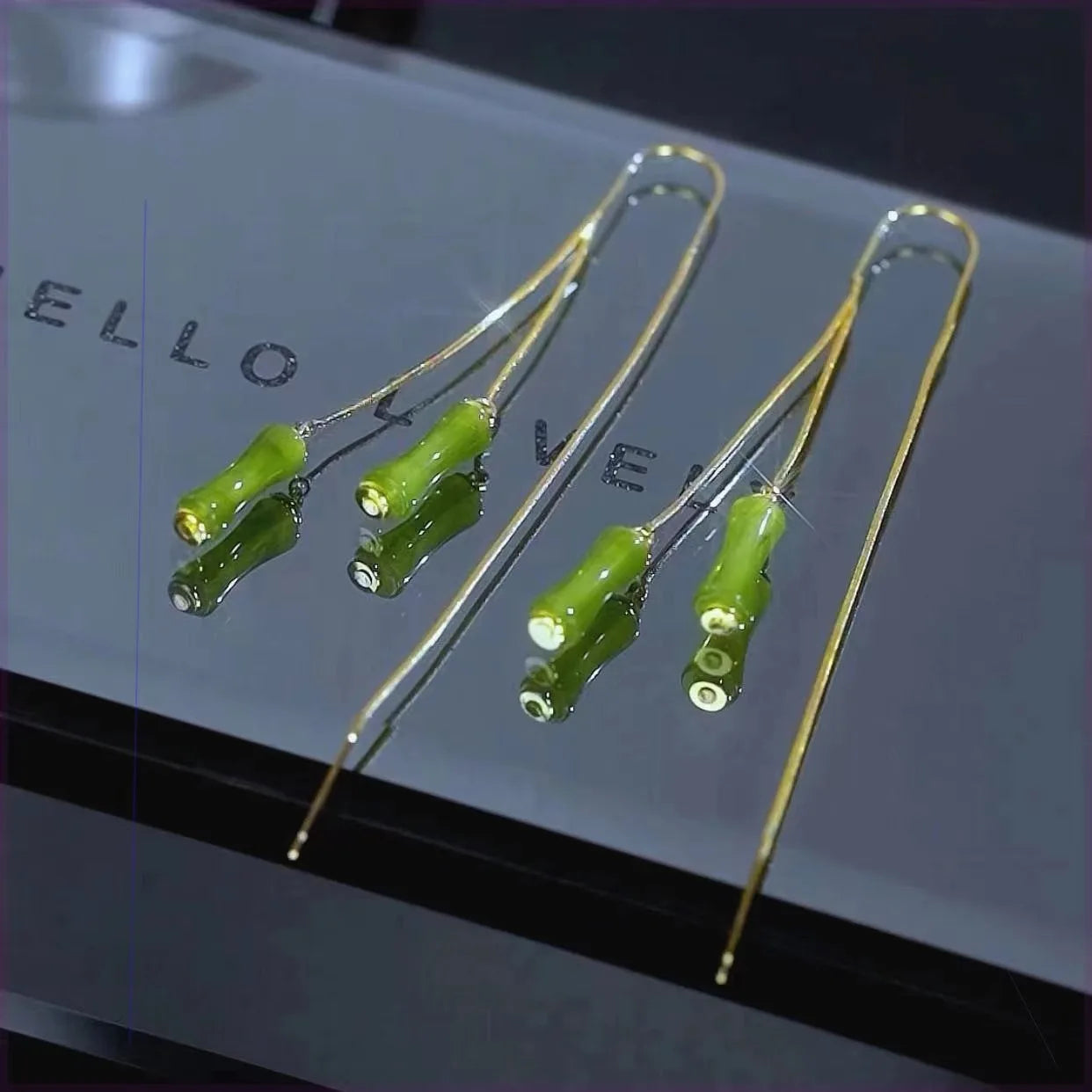 Chinese Style Luxurious Green Opal Bamboo Tassel Earring Ethnic Jewelry Wealth Health Green Jade Rhinestone Earrings
