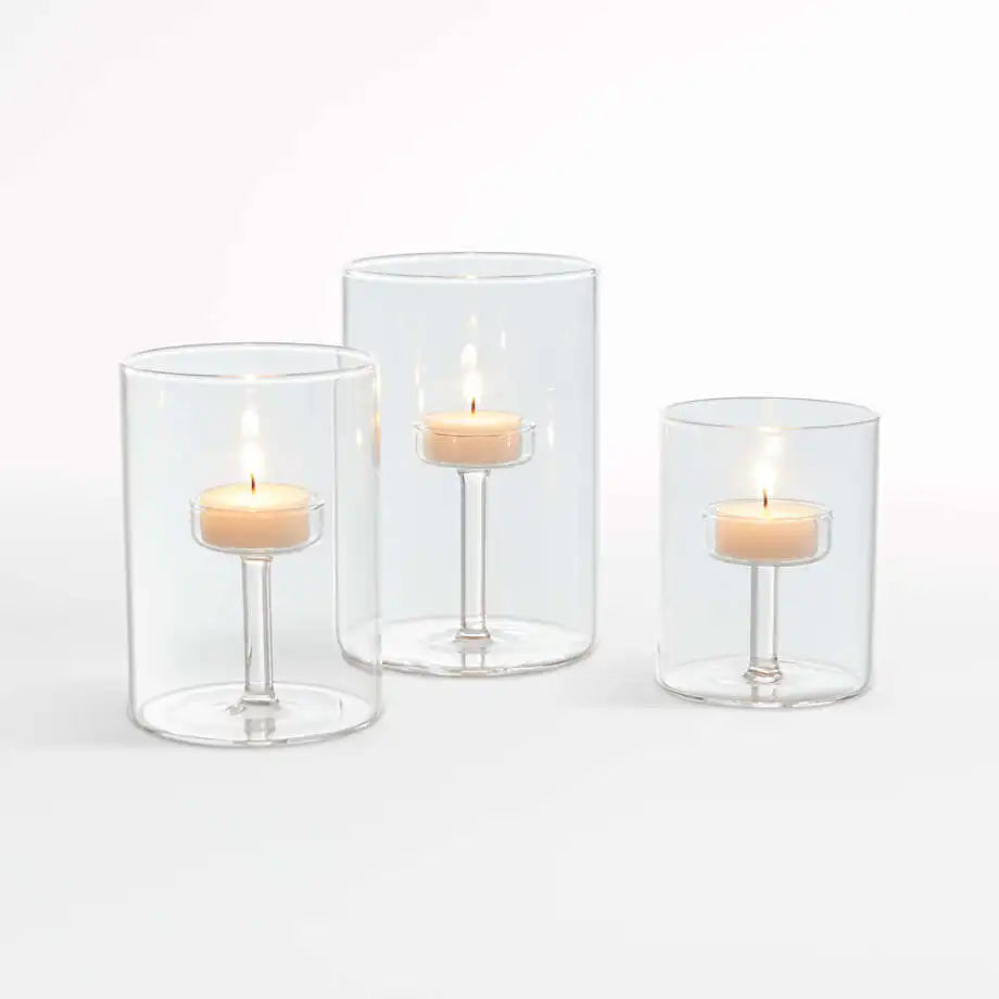 European Romantic High Borosilicate Glass Handmade Polished Candlestick Holder for Home Wedding Holiday Decoration