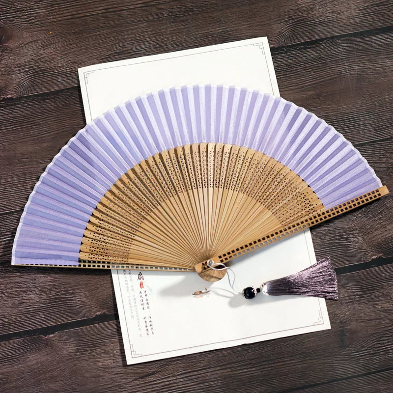 Custom Chinese Style Portable Folding Bamboo Fan Painted Technique Love-Style Dancing Cheongsam