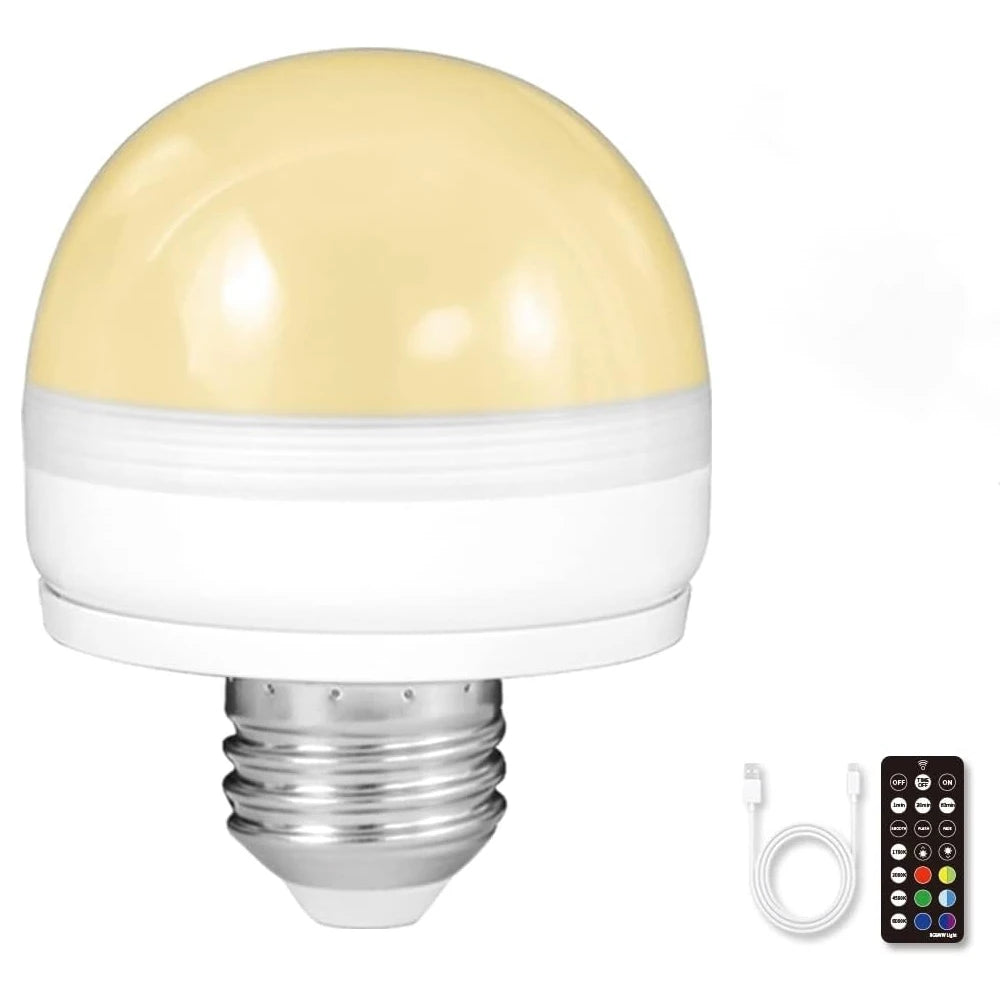 Rechargeable Battery Operated Light Bulb 40W E26 Detachable Charging 4 Color Temperature Remote Control LED Light Bulb