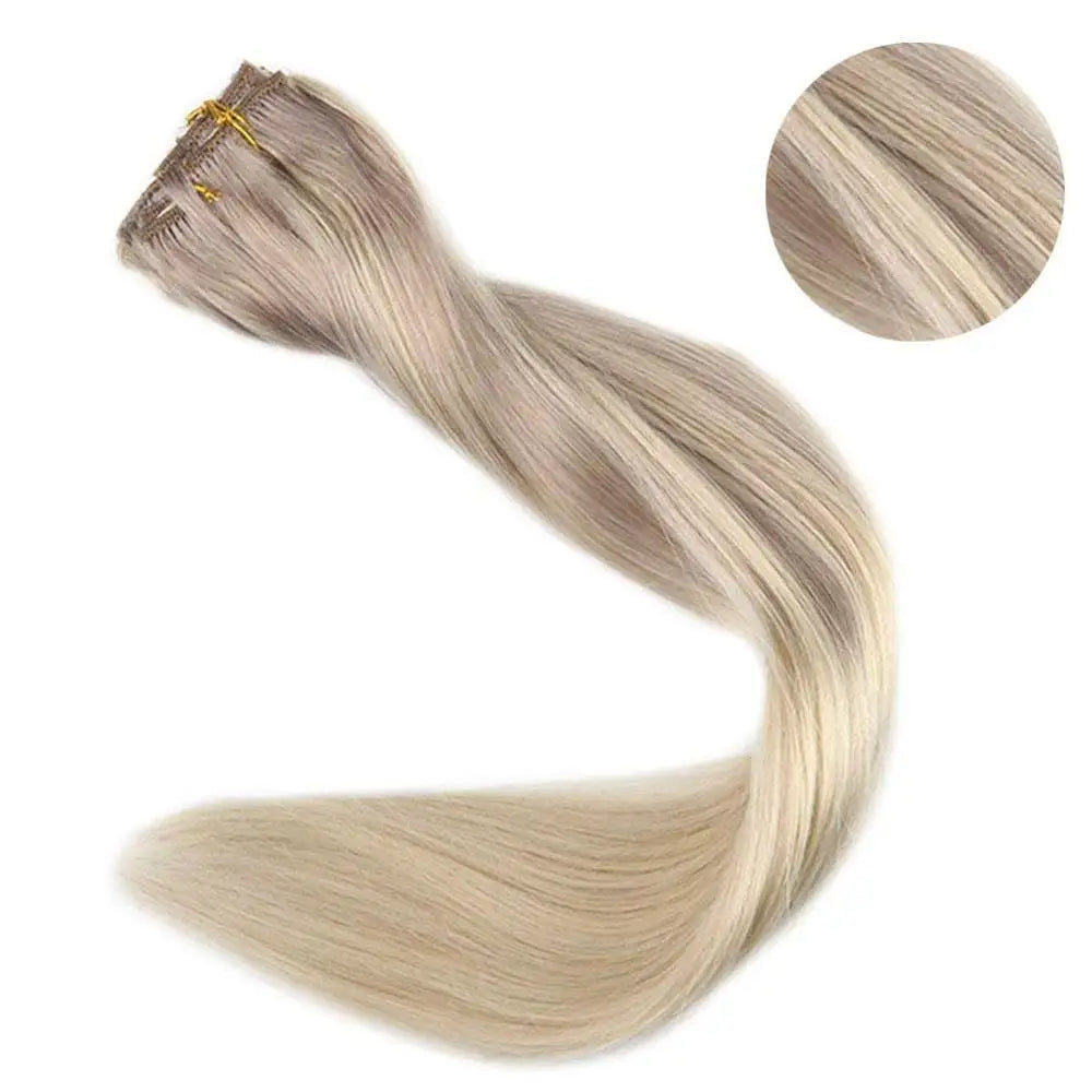 Silk Straight Natural Double Drawn Indian Piano Color Ombre Virgin Remy Human Clip in Hair Extensions