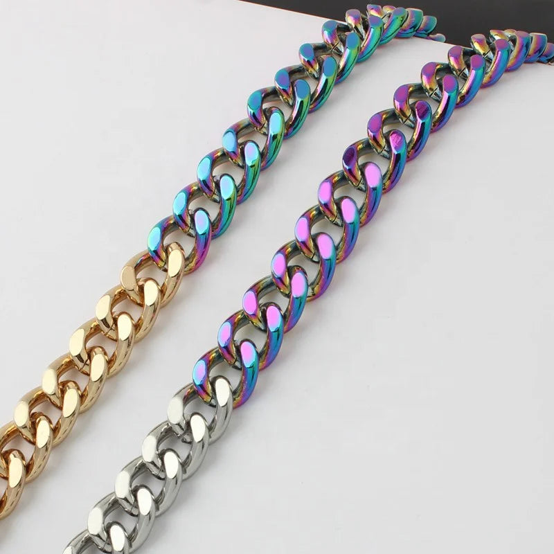 Nolvo World Gold Silver rainbow Combination 13mm Aluminum Curb Chain Metal New Fashion Bag Large Loop Chain Straps for Women