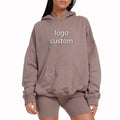 Women Clothing Custom Embroidered logo French Terry Pullover Hooded Sweatshirt Casual Thick Jogger Loose Screen Printing Hoodie