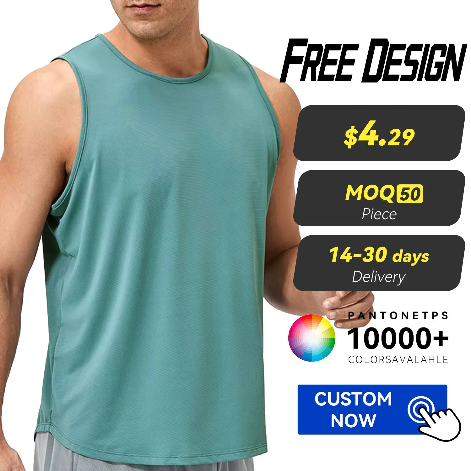 Custom Logo Men's Quick Drying Breathable Crew Neck Spandex/Polyester Sports Fitness Vest Running Basketball Training Tank Top