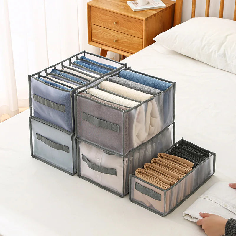 7Grid Folding Underwear Closet Clothes Organizer Nylon Jeans Drawer Divider Organizers for Bedroom Pants Storage Box with Handle