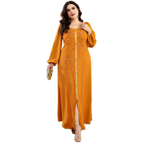 Fashionable Luxurious Simple Abito Musulmano Floral Elastic Pleated Spandex Anti-Shrink Abaya Donna Women Muslim Dress Islamic