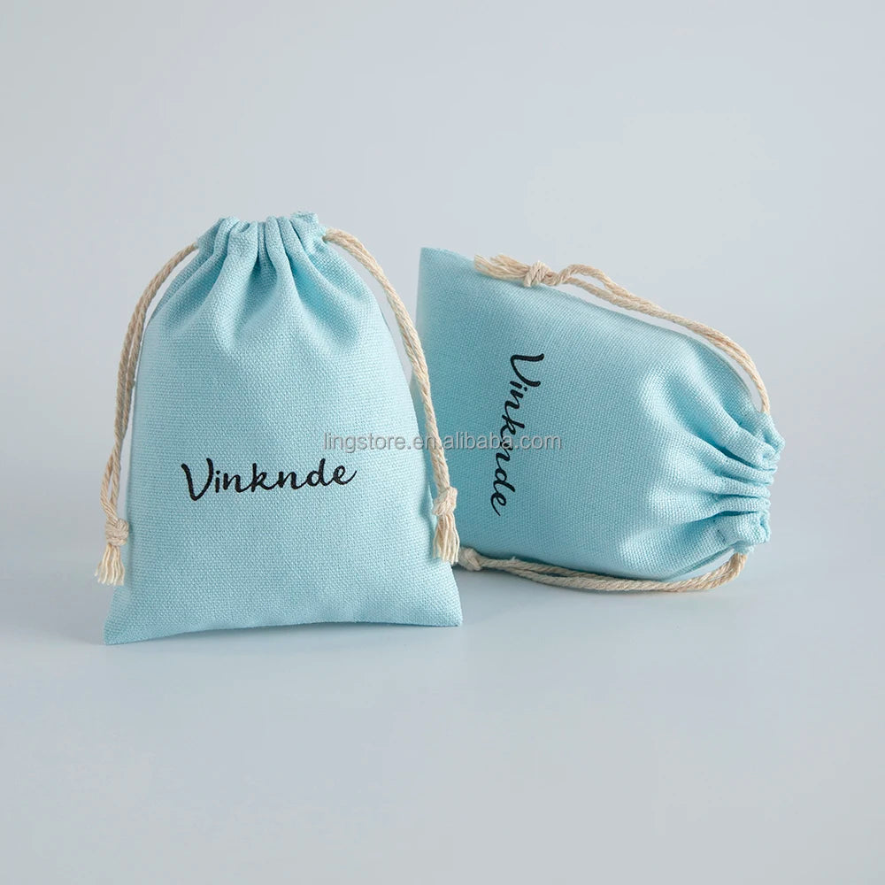 New Eco-friendly Light Blue Cotton Canvas Drawstring Bag 10x15 cm Jewelry Pouch Cotton Rope Women Girls Fashionable Container