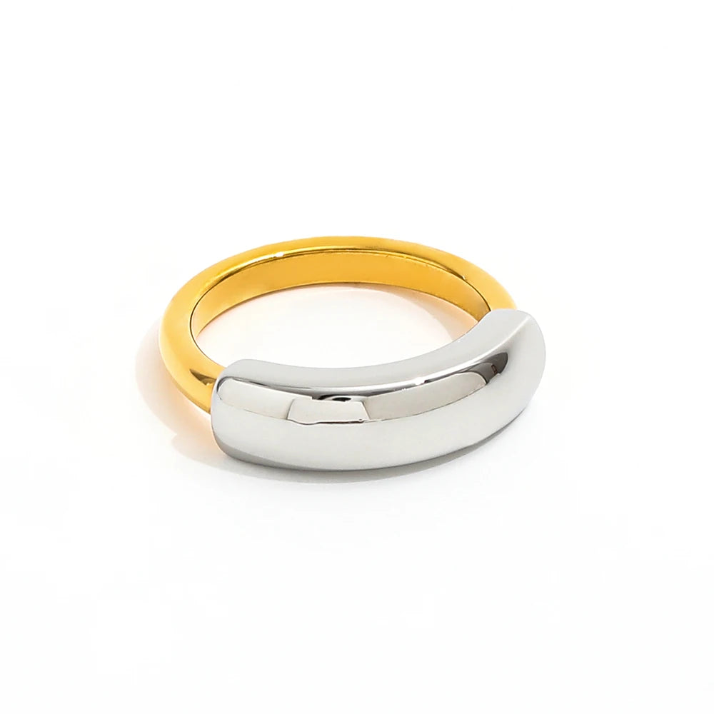 Joolim High End 18K Gold Plated Two-tone Gold & Silver Joint Rings for Women Finger Ring Wholesale