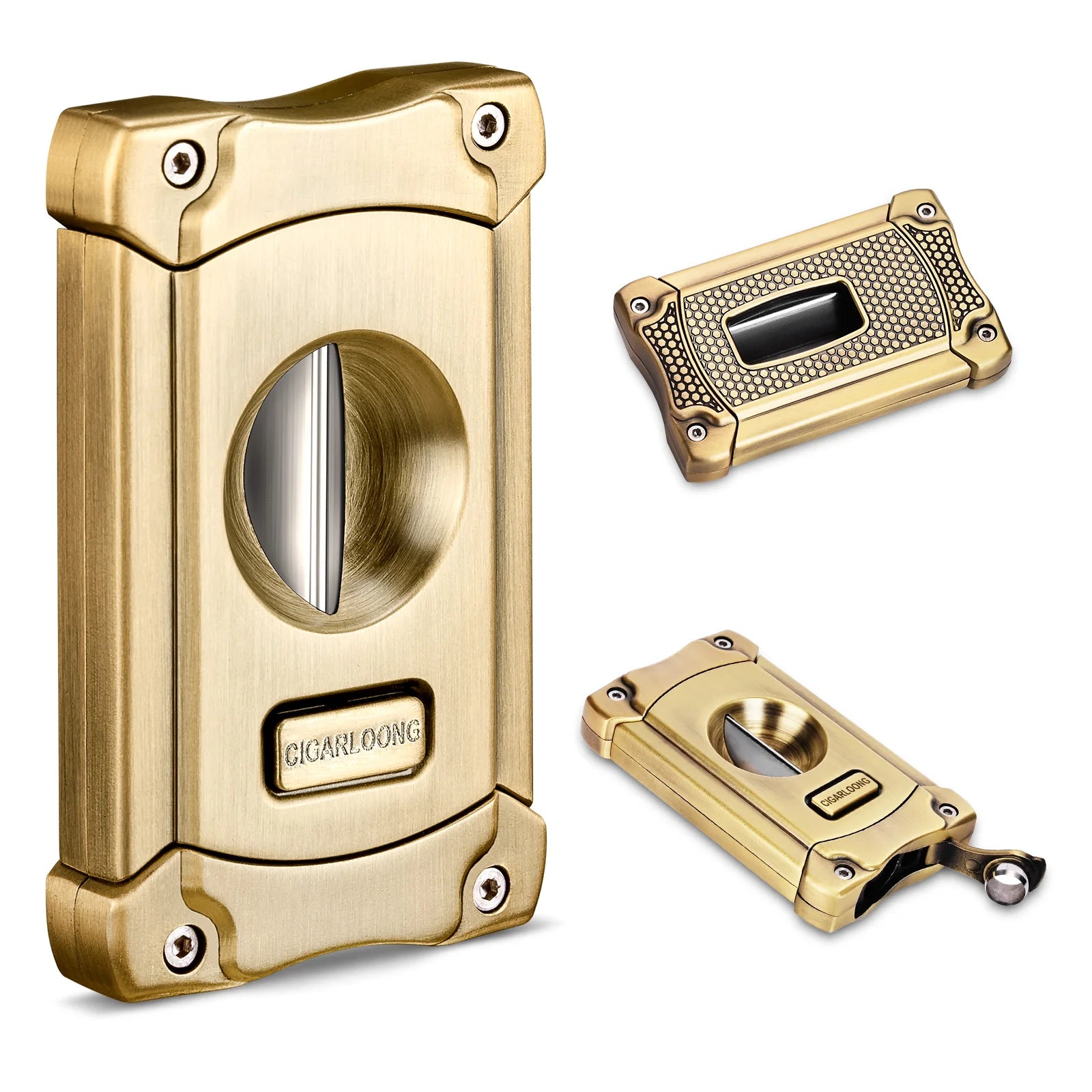 CIGARLOONG All in One Portable Cigar Cutter Sharp With Cigar Punch Double Blades Stainless Steel Cigar Cutter Knife Pocket Gift