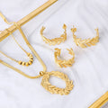 Fashion 316L Stainless Steel Jewelry Set Tarnish Free Gold Plated Olive Brach Leaf Necklace Earring Ring 3 Pieces Jewelry Set