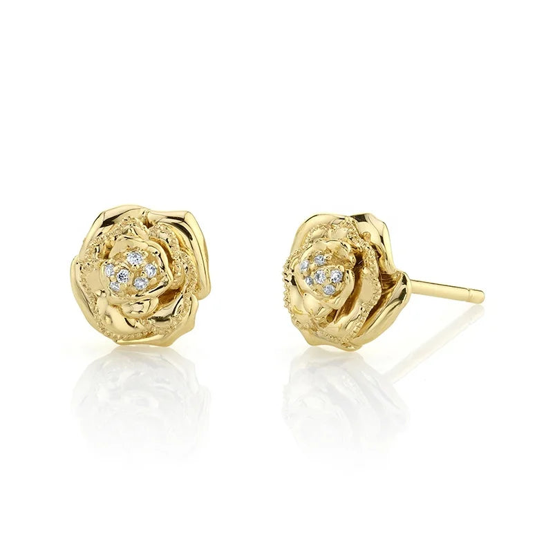 Gemnel Costume Jewelry Fashion Diamond Gold Plated love Rose Flower Stud Earrings Gift