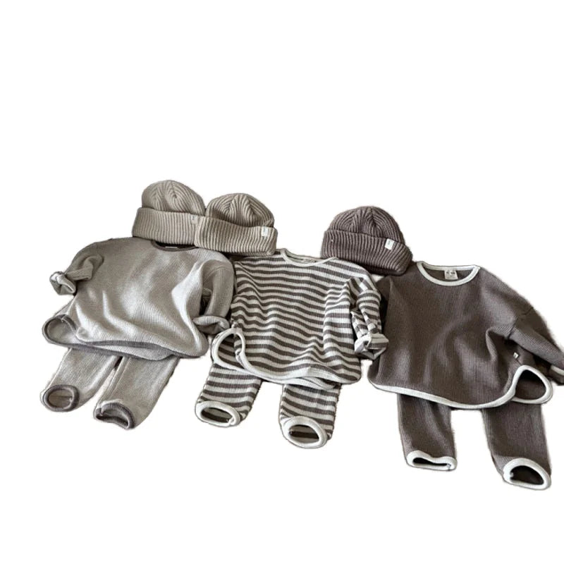 Baby Children's Casual Suit Children's Spring and Autumn Loose Waffle Sweater Trousers Two-piece Set