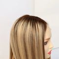 Lydia Brown Root Mixed Color Human Hair Lace Front Wig Small Layer