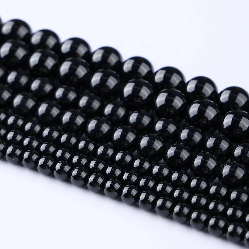JSES Wholesale A+ Natural Black Tourmaline 4 6 8 10mm  Loose Gemstone Beads Crystal and Stone ForJewelry Making DIY Handmade