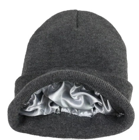 Mens Womens Soft Satin 100 Silk Inside Lined logo Winter Knitted Caps Hats Beanies With Satin Silk Lining