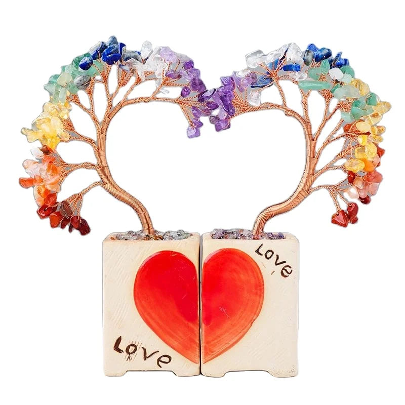 Wholesale Natural Chakra Crystal Gravels Tree Fengshui Healing Heart Tree Decoration Gift