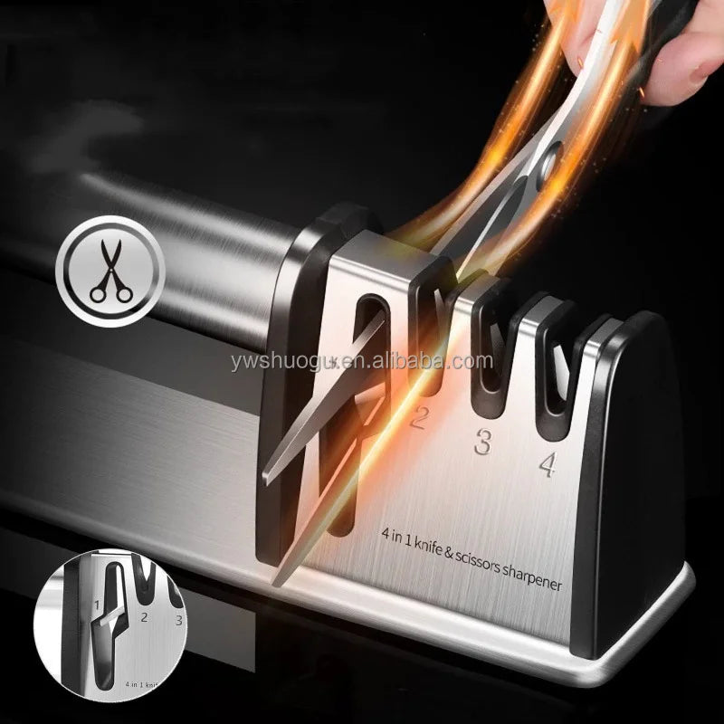 Hot Selling Four-in-One Manual Fast Sharpening Stone Steel Kitchen Tool Cross-Border Four Stage Sharpener for Home Use
