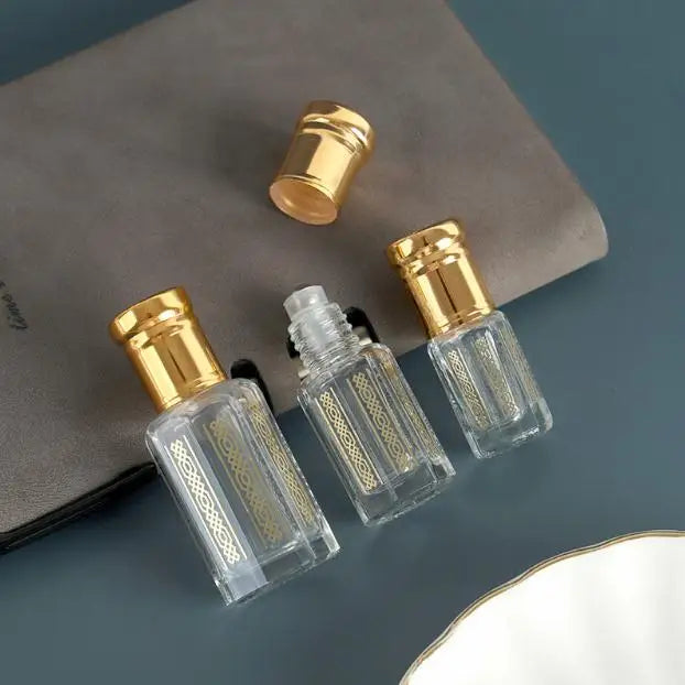 3ml 6ml 12ml Empty Gold Lid Cosmetic Packaging Glass Stick Essential Oil Perfume Roll on Attar Bottle