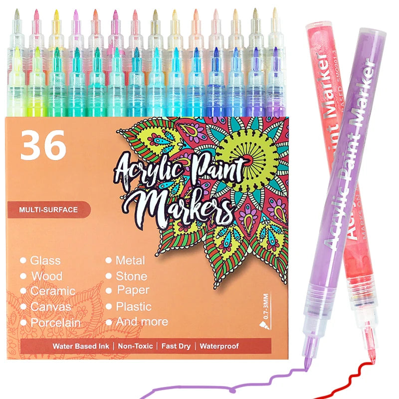 Fast Delivery 0.7mm Extra Fine Tip Acrylic Paint Pens 12/18/24/28/36/48 Color Permanent Paint Marker for Paper