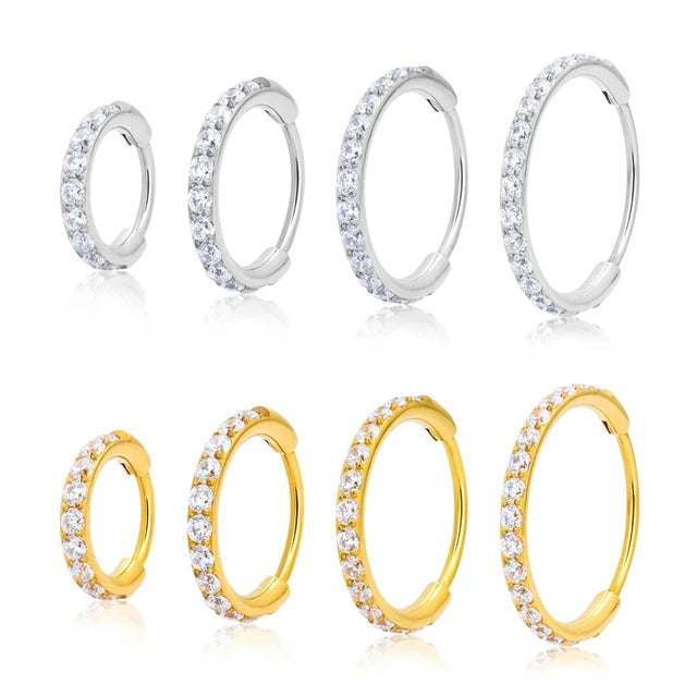 ASTM F136 Titanium Nose Ring Round Hinged Segment Hoop CZ Zircon Ear Cartilage Tragus Lip Piercing Septum Tragus Body Jewelry
