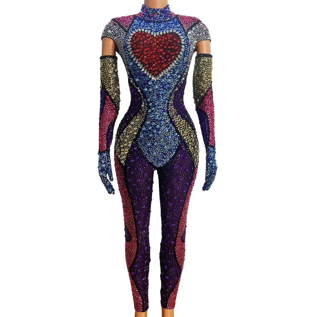 Singer Rhinestones Bodysuit Sexy Bodycon Jumpsuit Plus Size Showgirl Dance Club Party One Piece Jumpsuit Playsuit Women