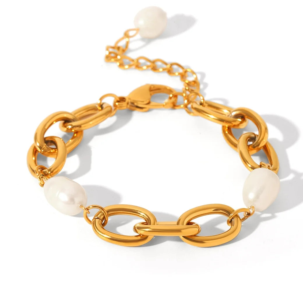 INS Fashion Natural Freshwater Pearl Bracelet Waterproof Stainless Steel No Fading Bracelet Jewelry Party Gift