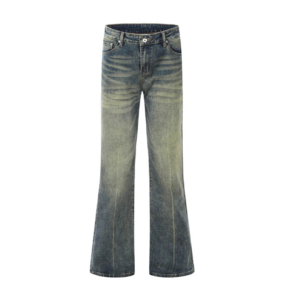 Men Heavy Washed Whisker Faded Fashion Jeans Trousers Men Denim Tears Vibe Classic Sweat Custom Vintage Blue Flare Jeans Pants