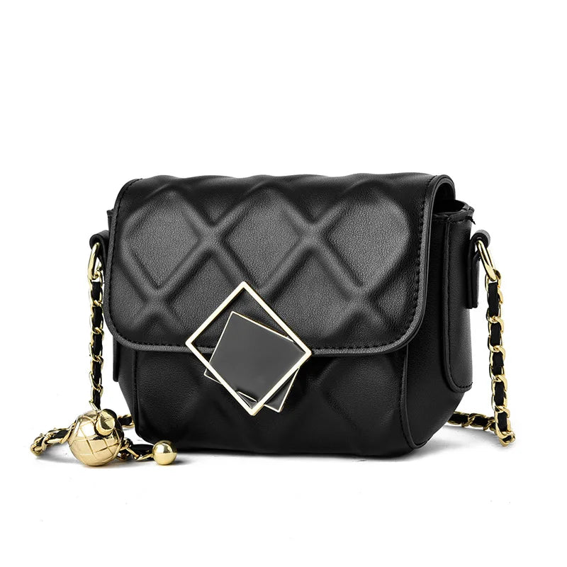 2024 Trendy Women's High-End Western Style Small Bag with Gold Ball Chain Zipper Closure New Year Shoulder Crossbody Bag