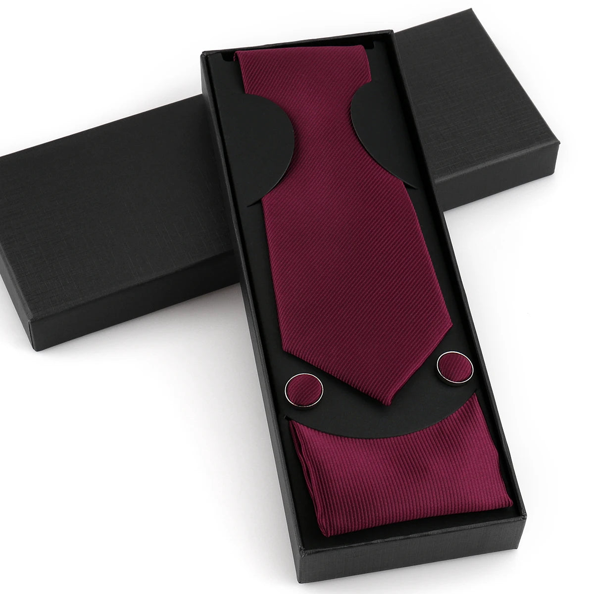 Men's Luxury Gift Tie Set Wholesale Solid Polyester Business Necktie Pocket Square Cufflinks With Custom Logo