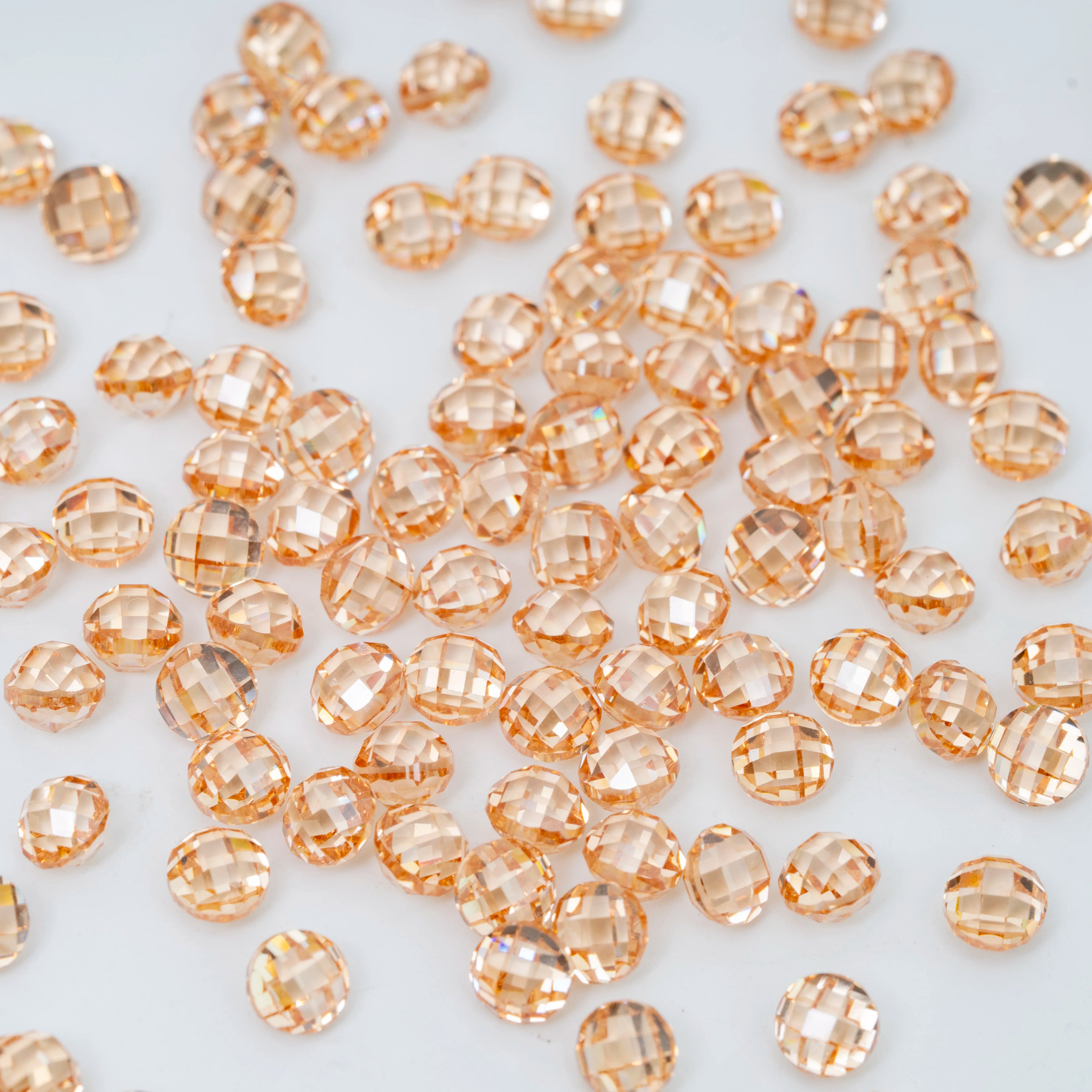 HanYu Champagne Color Round Double Checker Cut Loose Gemstones Zirconia Cubic