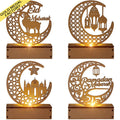 Eid and Ramadan 2025 Wood Craft Moon and Star Lantern Decorative Lights Led Ramazan Eid Muslim Islam Ornaments Ramadan Gift Set