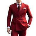 Double Breasted Red Peaked Lapel Regular Fit Formal 2 Piece Jacket Pants Evening Party Outfits Elegant Full Set Tenro Masculino