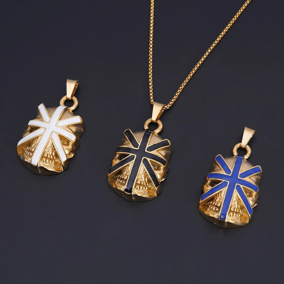 National Flag Design Skull Head Union Jack Shape Pendants Necklaces for Men