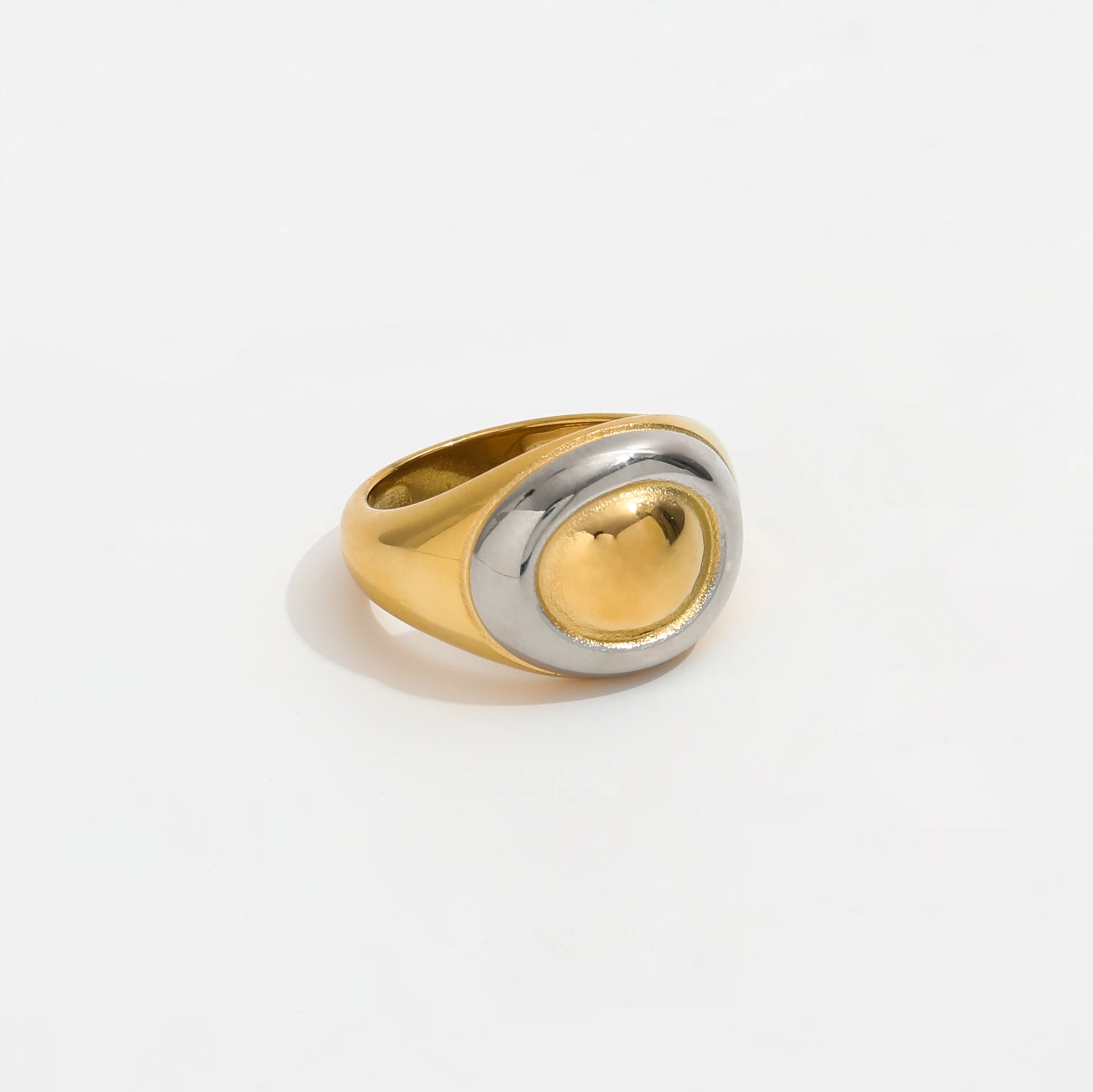 High End 18K Gold Plated Chunky Two-tone Egg Rings for Women Stainless Steel Jewelry