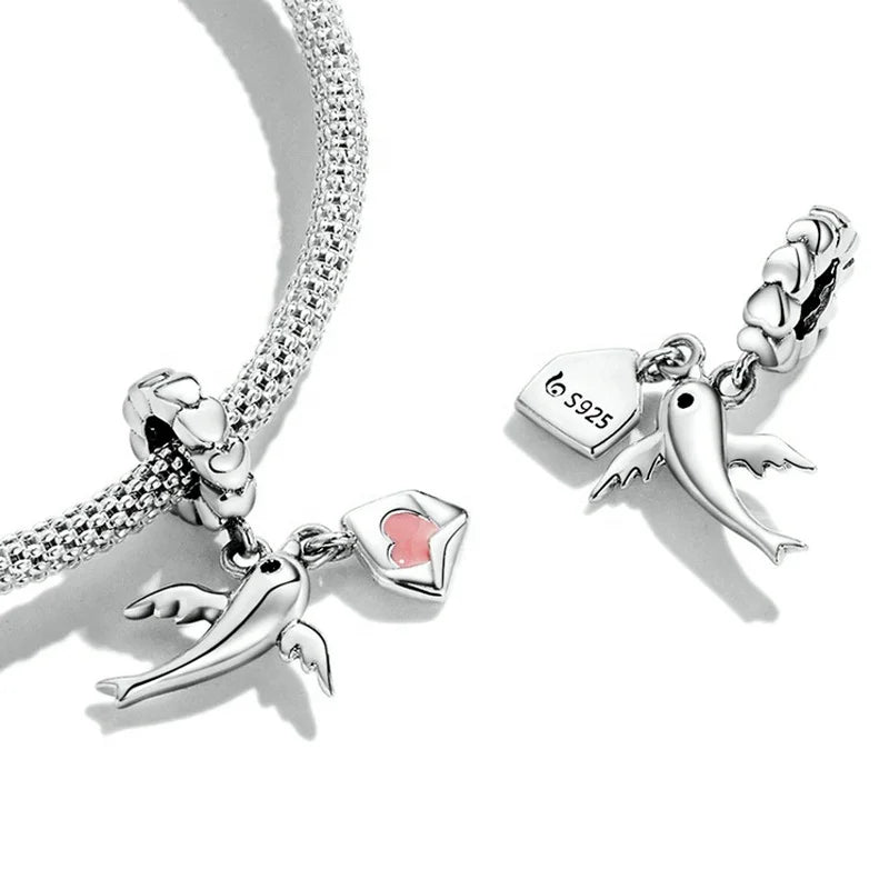Fine Jewelry Zircon Couple Charms Rhinestone S925 Silver Charm for Bracelet