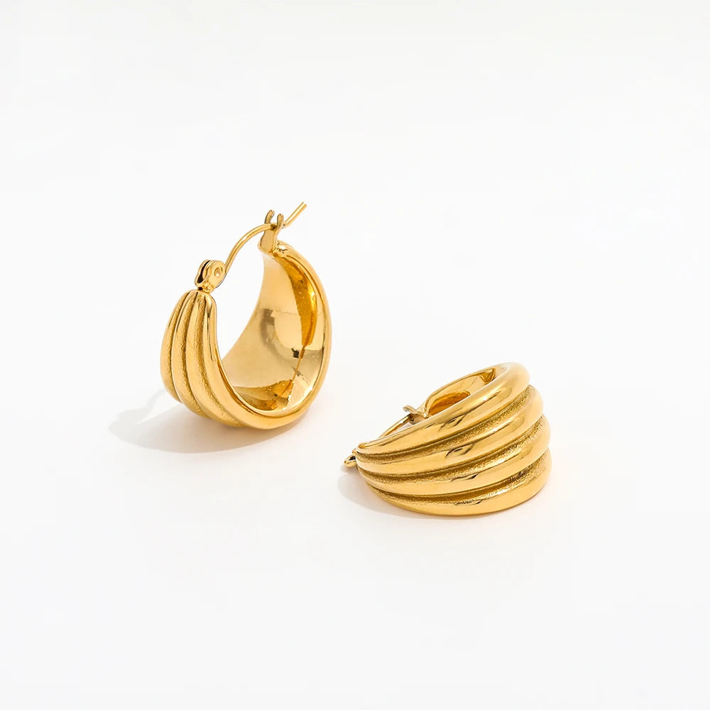 JOOLIM  High End 18K Gold Plated Multi-layer Wrinkle Chunky Hoop Earrings Jewelry Stainless Steel for Women