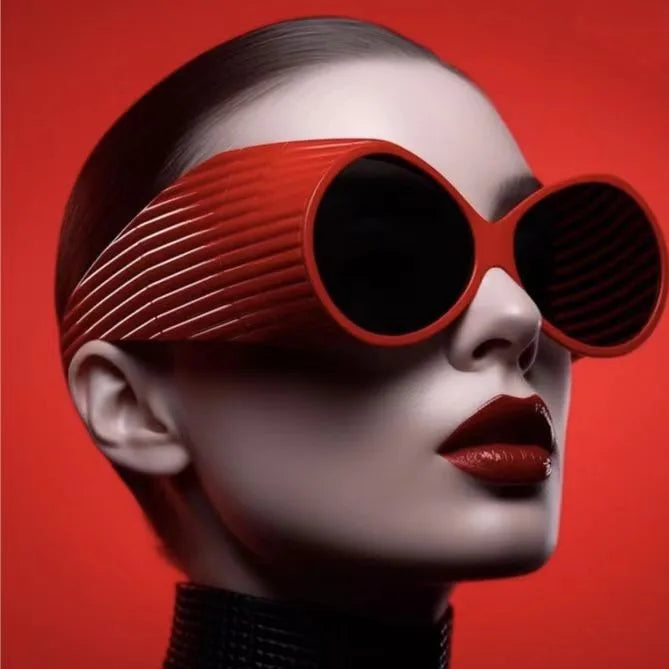 YTSLM12111 Oversized Wave Large Frame Y2k Fashion Personality Novelty Stylish Eyewear Sunglasses With Large Red Frame