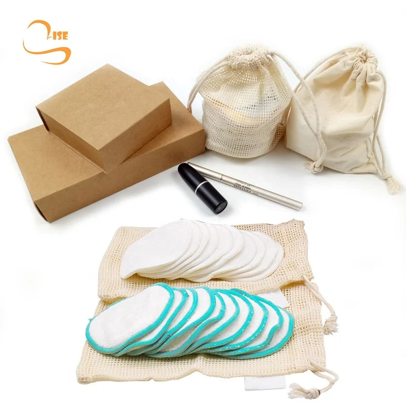 Eco-friendly 3.15" Round Soft Reusable Bamboo Terry Facial Cleansing Pads Laundry Bag Custom Cloth Makeup Remover Pad