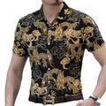 RNSHANGER Fashion Gold Dragon Print Men's Shirts Casual Breathable Short Sleeve Shirts Streetwear Hip Hop Male Shirts