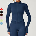 High Elastic Winter Sportswear Fitness Stand Collar Long Sleeve Gym Top Training Full up Zipper Tight Fit Yoga Jacket for Women