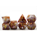 Custom Color Polyhedral DND Dice Set Gilt Liquid Core with Gold Number Made From Gemstone and Resin