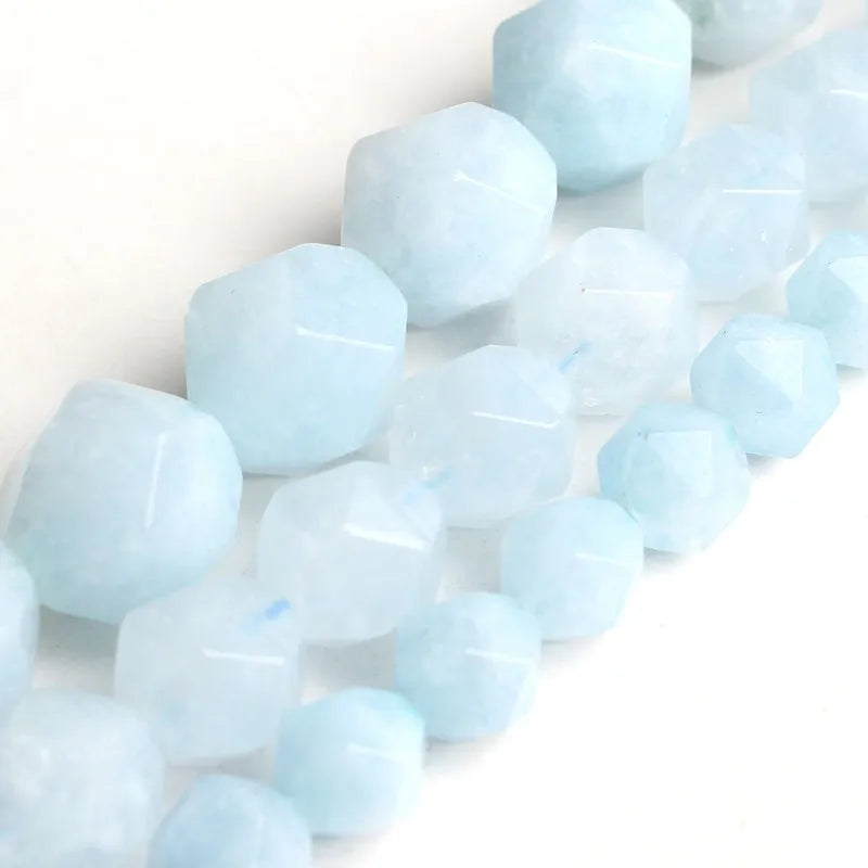 Natural Stone Faceted Light Blue Aquamarines Loose Stone Beads for Jewelry Making DIY Bracelet Necklace